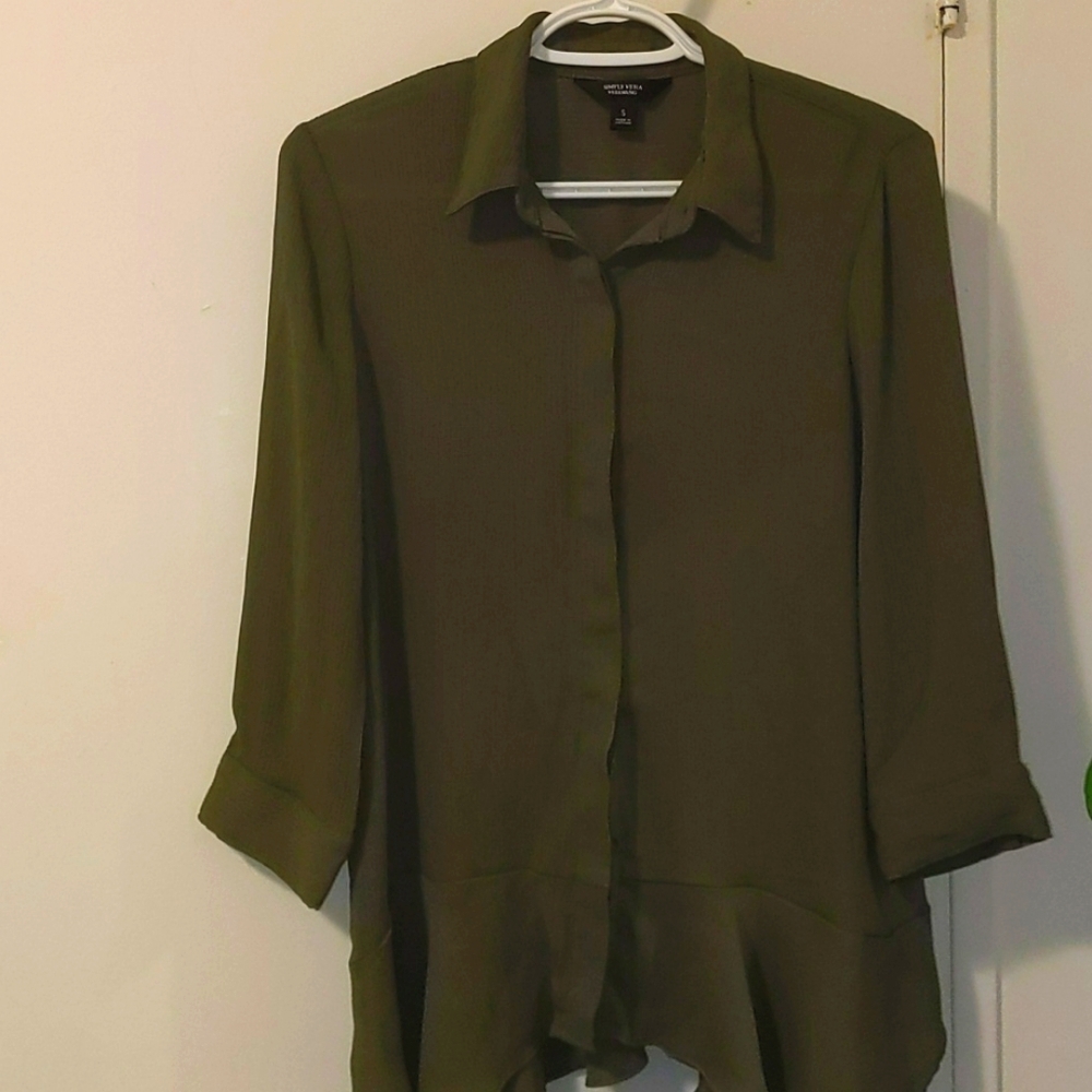 Simply Vera Army Green Sheer Blouse